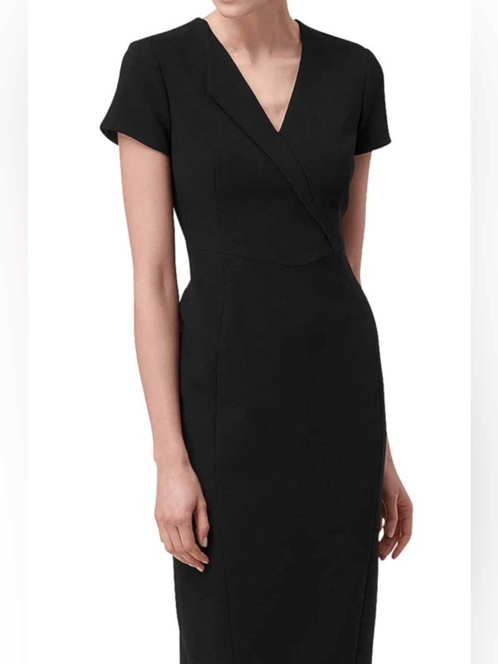 L.K. Bennett Womens Sheath Dress V-Neck Knee Length Short Sleeve Black 10